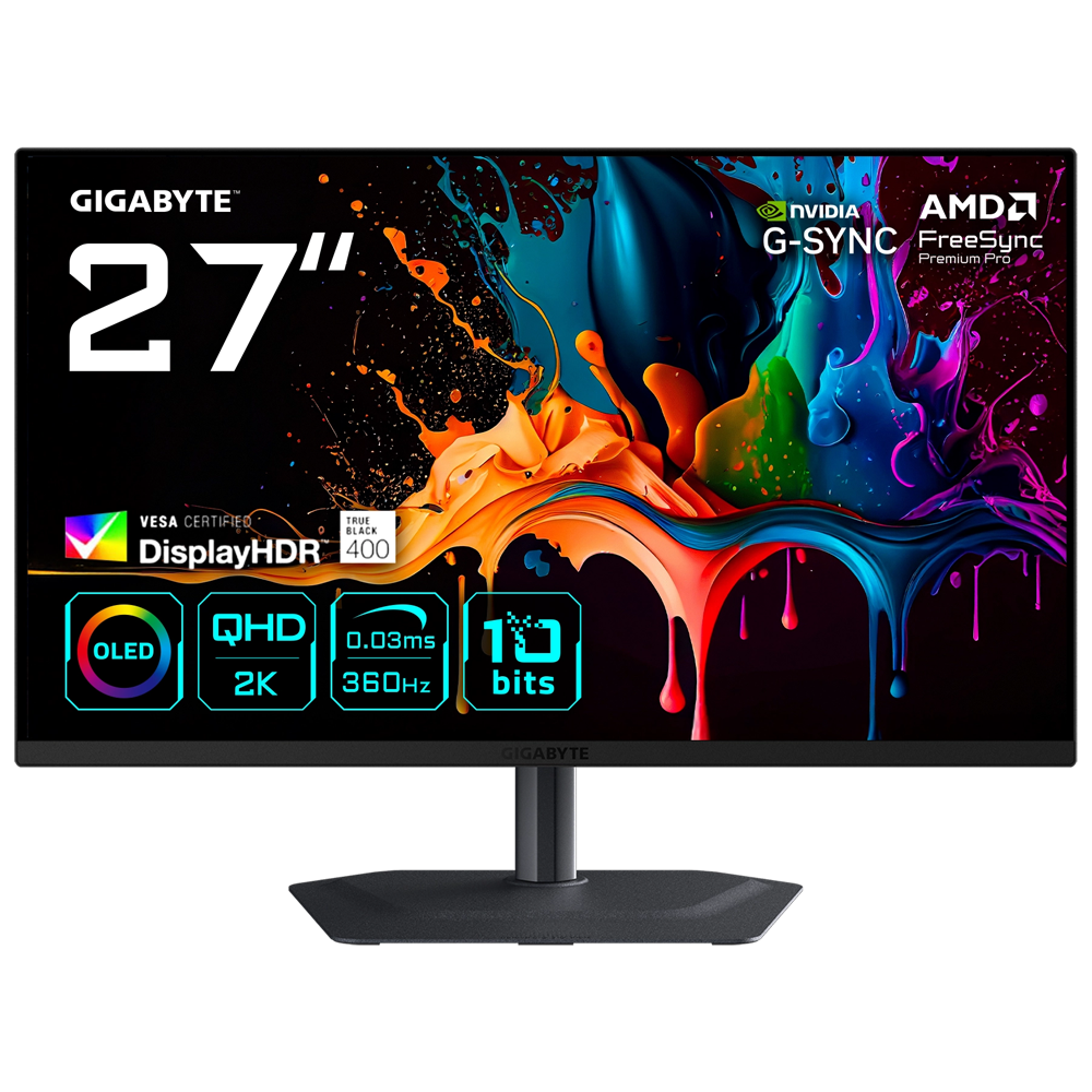 GIGABYTE MO27Q3 27″ 360Hz 0.03ms HDMI DP G-Sync Free Sync Premium Pro HDR400 Pivot QHD QD-OLED Gaming Monitör